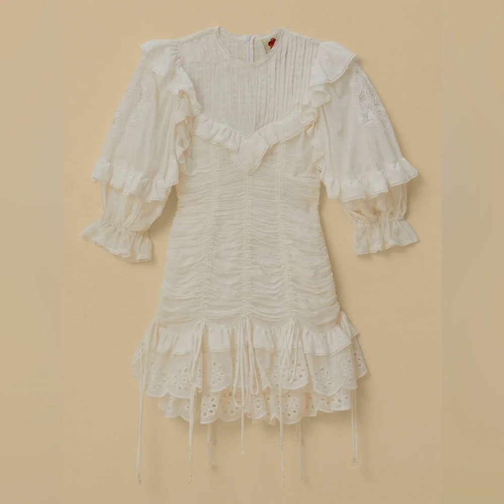 FARM Rio Cream Ruffled Eyelet Mini Dress - Picture 9 of 10